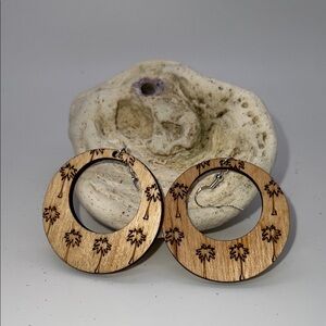 Wooden Palm Tree Hoop Earrings